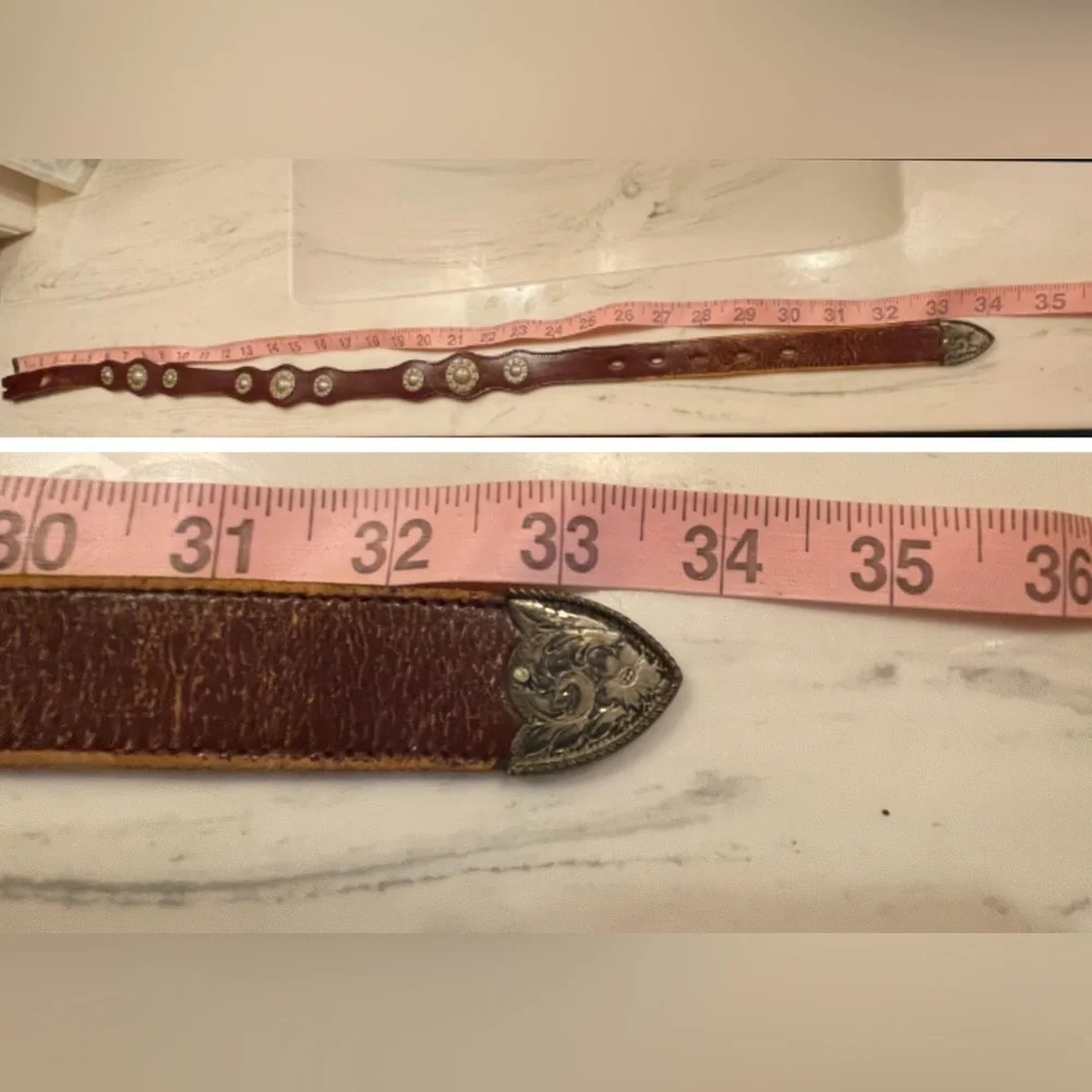 Dun Dee Brown Leather Belt w/Conchos and Montana Silver, Small Adult or Youth
